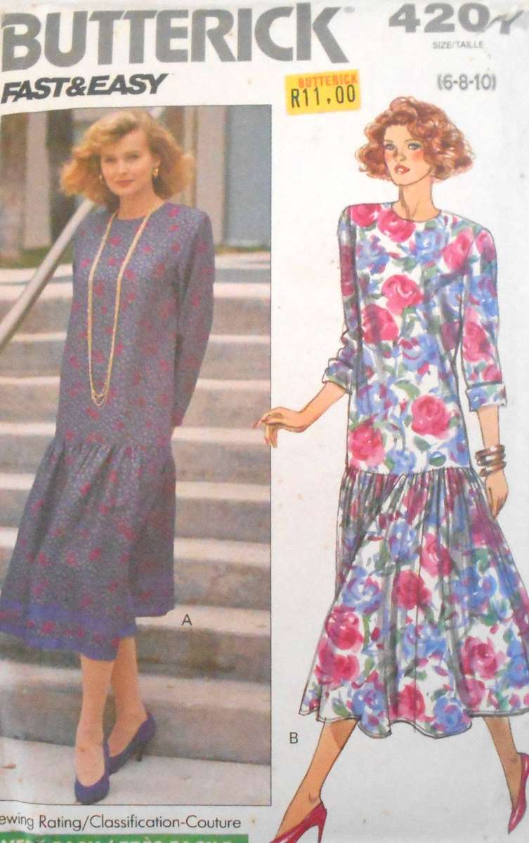 BUTTERICK 4207 PULLOVER DRESS WITH DROPPED WAIST SIZE 6-8-10 COMPLETE-CUT TO 10