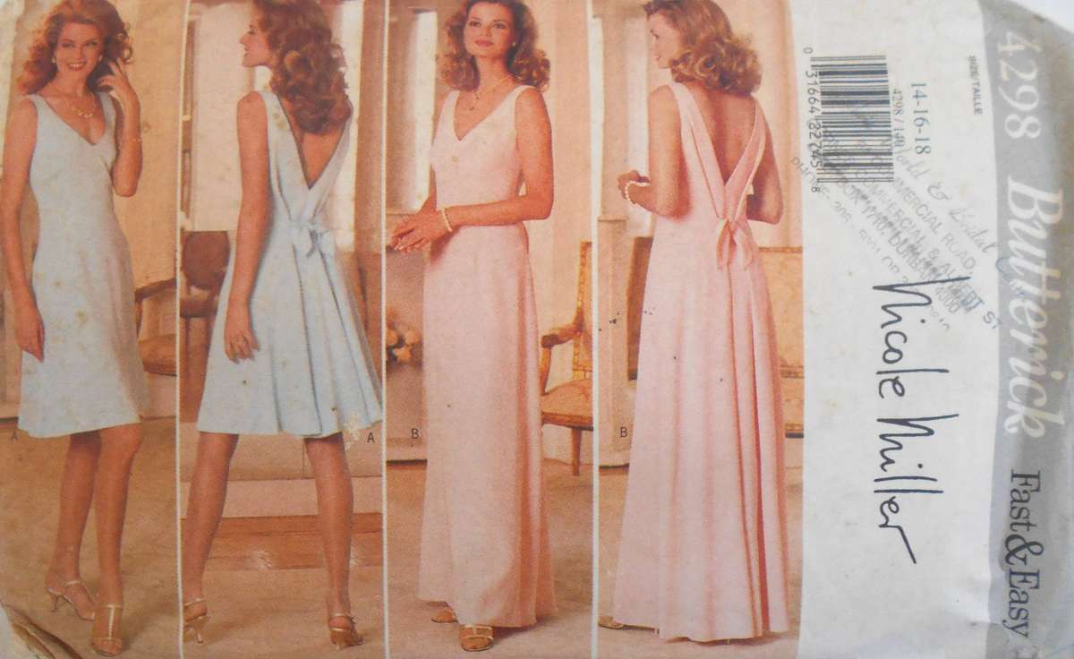 BUTTERICK 4298 STUNNING DRESS WITH BACK FEATURE SIZE 14-16-18 COMPLETE-CUT TO 18