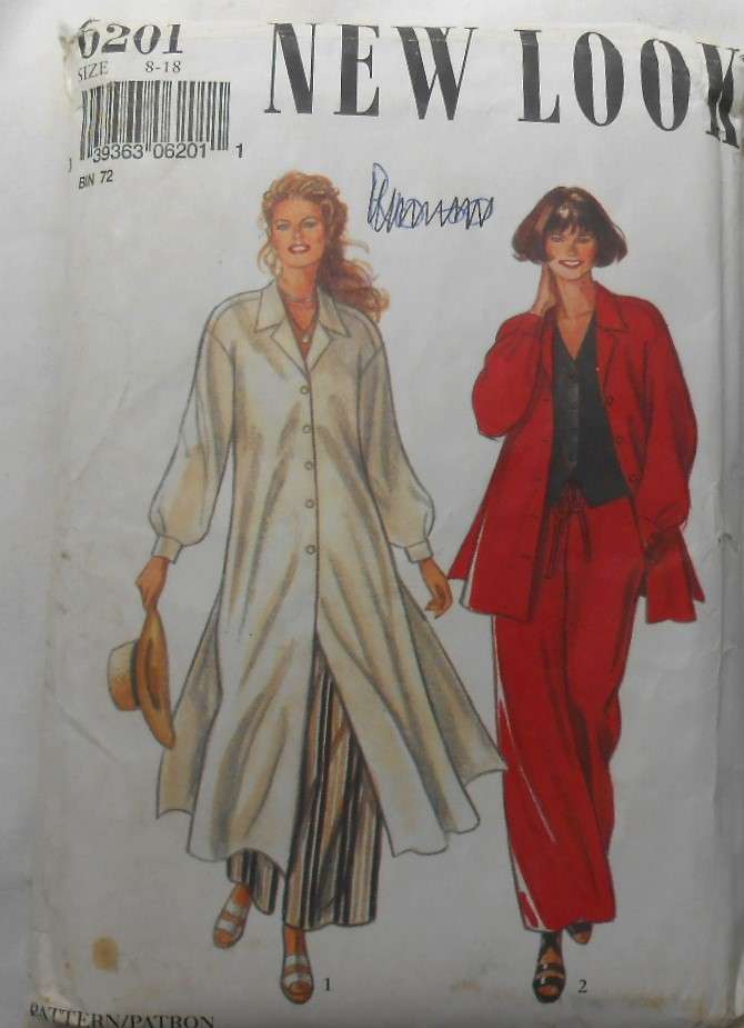NEW LOOK PATTERNS 6210 LONG SHIRT/COAT-WAISTCOAT-PANTS SIZES 8-18 COMPLETE-MOSTLY UNCUT-PANTS CUT 12