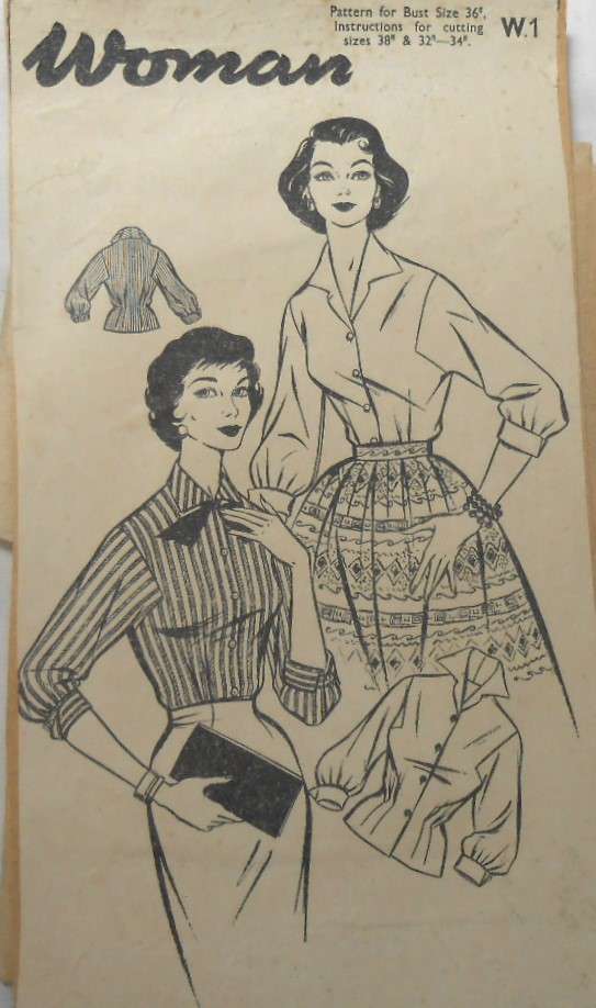 VERY VINTAGE "WOMAN" BLOUSE PATTERN No. W 1 SIZES 32-34 & 38" COMPLETE-ZIPLOC