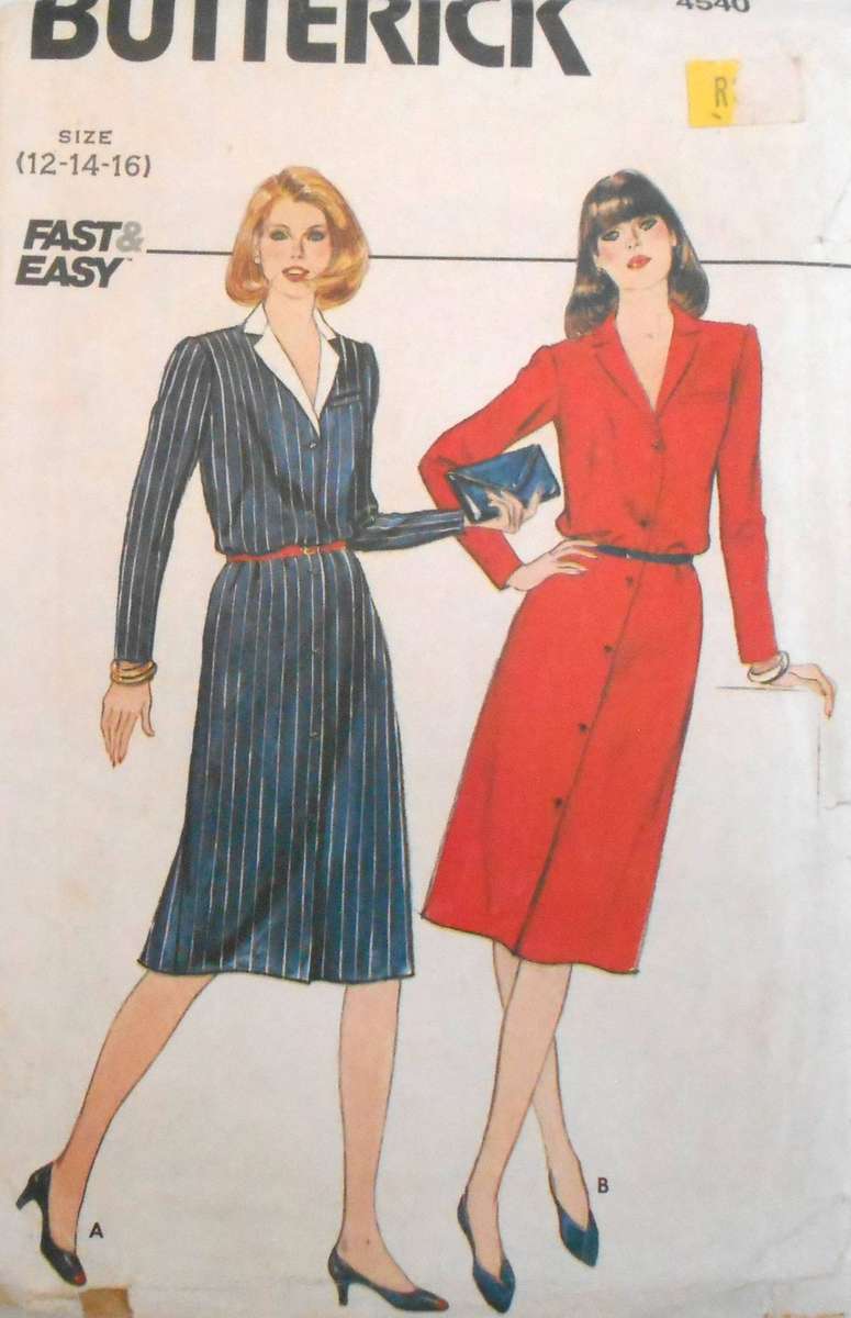 BUTTERICK 4540 STRAIGHT FRONT BUTTON DRESS SIZE 12-14-16 COMPLETE CUT TO 16
