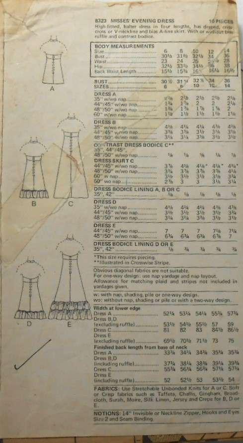 VINTAGE VOGUE 8323 HIGH FITTED HALTER EVENING DRESS SIZE 10 BUST 32 1/2 COMPLETE-ZIPLOC