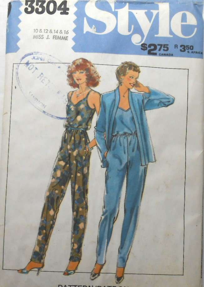 STYLE 3304 LINED JACKET & JUMPSUIT SIZE 10-12-14-16 COMPLETE-CUT TO 12