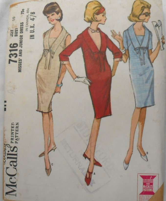 V/VINTAGE McCALLS 7316 MISSES DRESS SIZE 10 COMPLETE-ZIPLOC