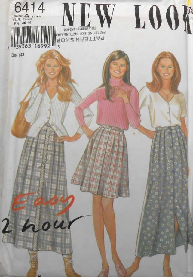 NEW LOOK PATTERNS 6414 SET OF SKIRTS SIZES 8-18-COMPLETE-UNCUT-F/FOLDED