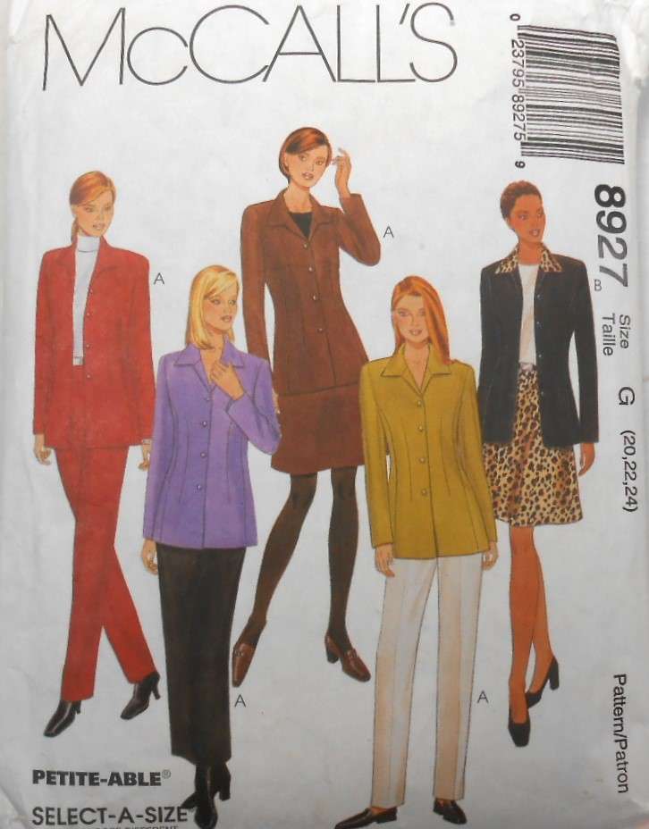 McCALLS 8927 UNLINED JACKET-PANTS & SKIRTS SIZES 20-22-24 COMPLETE-CUT TO 24