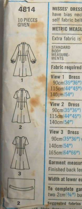 VINTAGE STYLE 4814 DRESS WITH WAISTLINE SIZE 16 BUST 97 CM- COMPLETE
