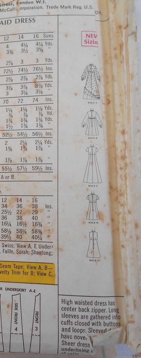 VINTAGE McCALLS 2376 BRIDAL DRESS SIZE 14 BUST 36 COMPLETE IN ZIPLOC