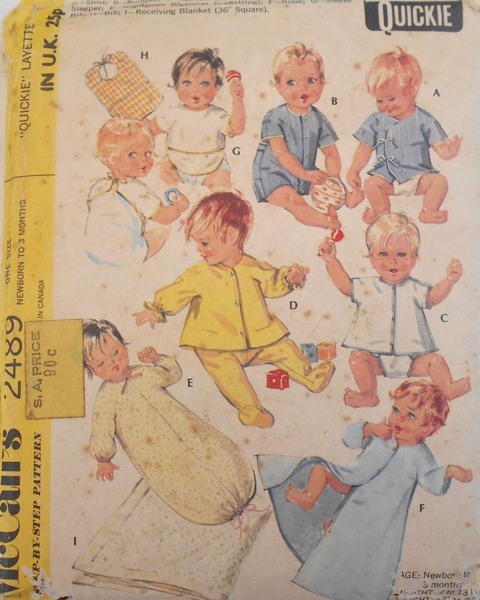 VINTAGE McCALLS 2489 BABIES LAYETTE SIZE BIRTH- 3 MONTHS COMPLETE IN ZIPLOC