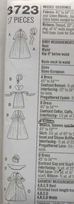 SIMPLICITY 3723 LADIES COSTUMES SIZE 8-8-10-12 COMPLETE-CUT TO 12