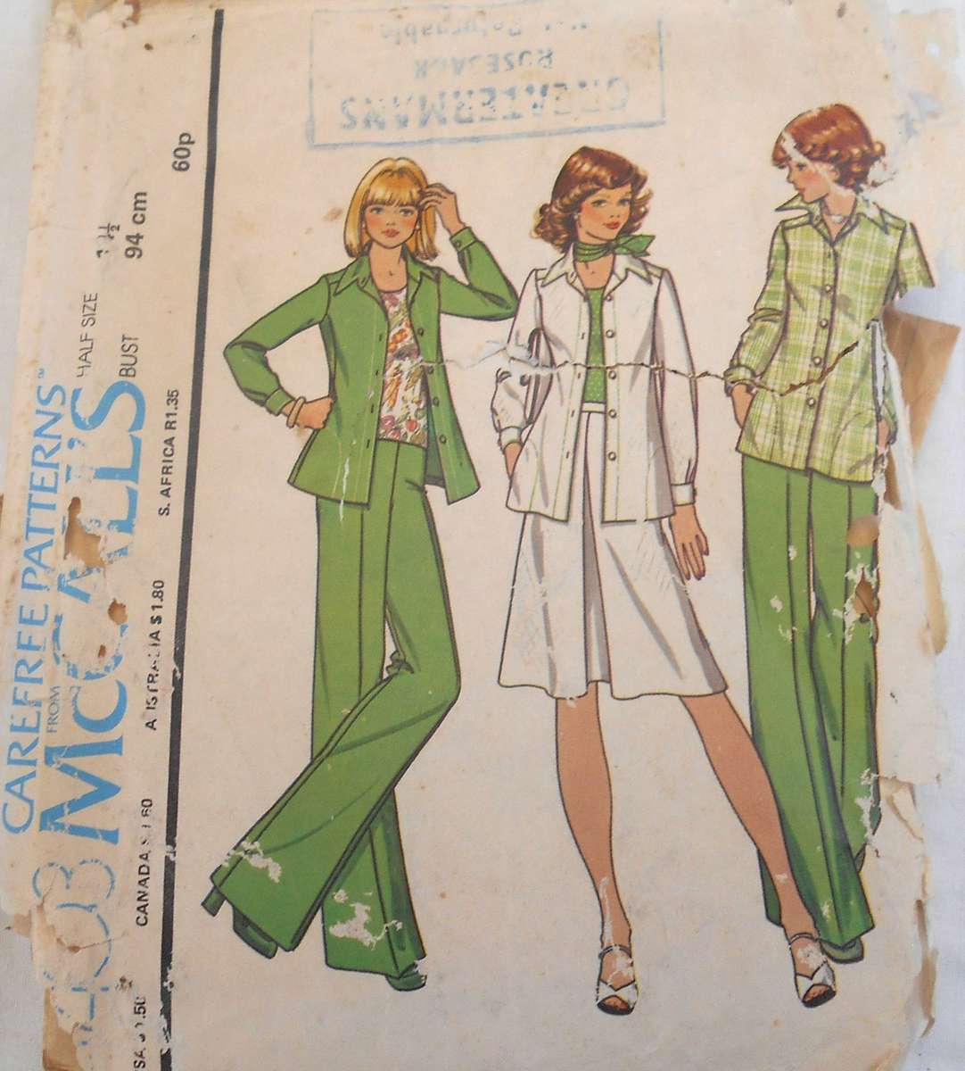 VINTAGE McCALLS 4430 SHIRT/JACKET-SKIRT-PANTS SIZE 14 1/2 BUST 94 CM - COMPLETE