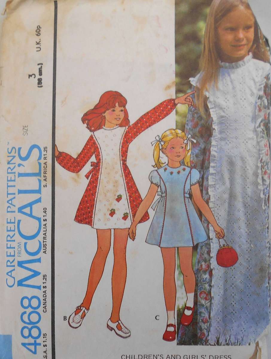 VINTAGE McCALLS 4868 GIRLS DRESS SIZE 3 YEARS-COMPLETE