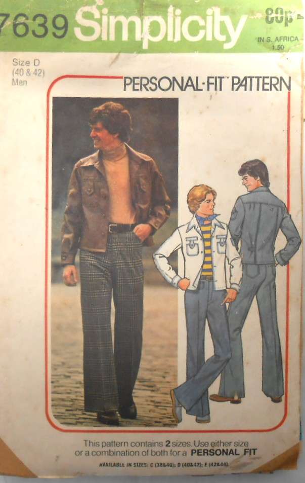 VINTAGE SIMPLICITY 7639 MENS UNLINED JACKET & PANTS SIZE 40 & 42 COMPLETE-ZIPLOC