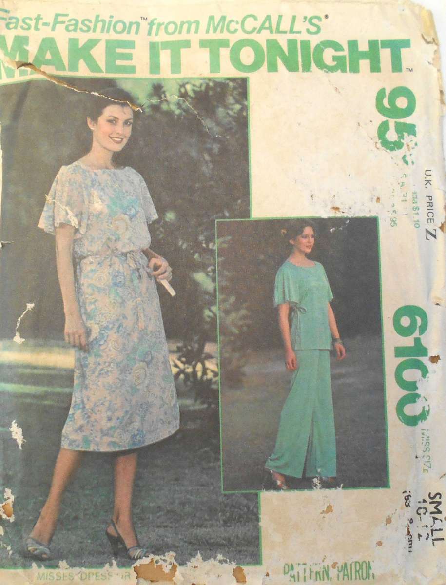 VINTAGE McCALLS 6100 DRESS-TOP-PANTS SIZE SMALL 10-12-COMPLETE