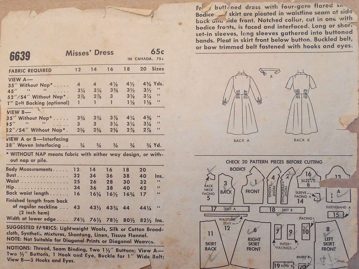 VERY VINTAGE McCALLS 6639 FRONT BUTTON DRESS WITH 4 GORE FLARED SKIRT SIZE 10 COMPLETE