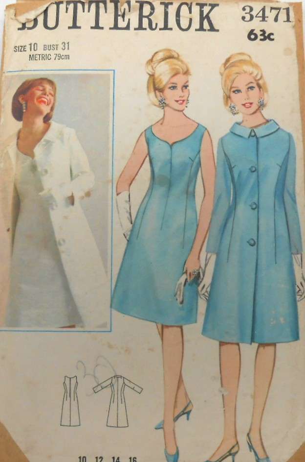 BUTTERICK 3471 DRESS & COAT ENSEMBLE SIZE 10 BUST 31 COMPLETE-ZIPLOC
