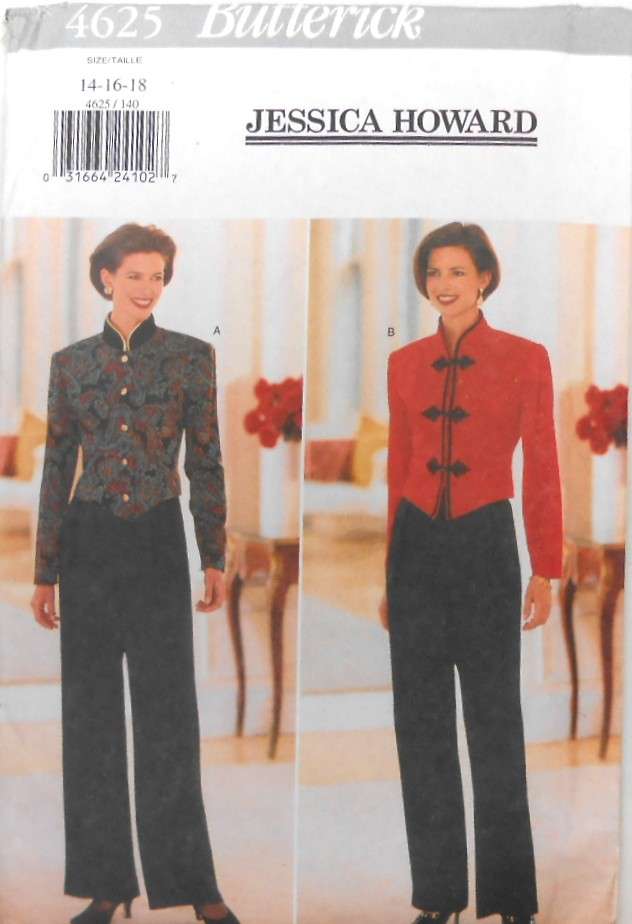 BUTTERICK 4625 TOP WITH STAND UP COLLAR & PANTS SIZE 14-16-18 COMPLETE-UNCUT-F/FOLDED