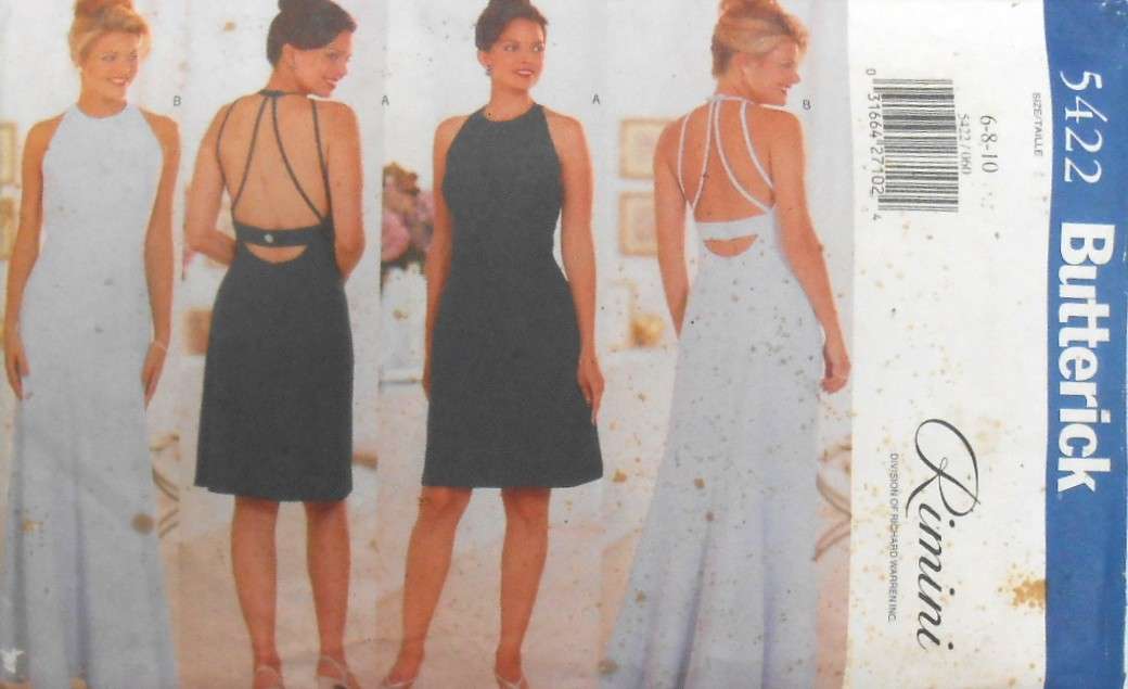BUTTERICK 5422 CLOSE FITTING LINED A-LINE DRESS-NECKLINE VARIATIONS SIZE 6-8-10 COMPLETE-CUT TO 10