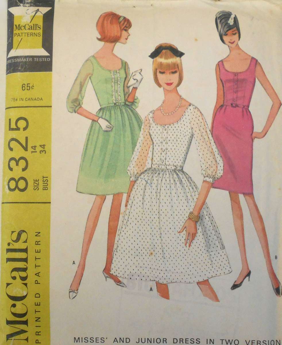 VINTAGE McCALLS 8325 LINED SHEER DRESS IN TWO  VERSIONS SIZE 14 BUST 34 COMPLETE-SEE LISTING