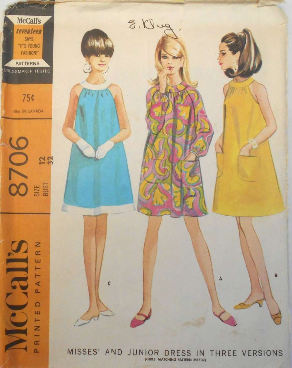 VINTAGE McCALLS 8706 DRESS IN 3 VERSIONS SIZE 12 BUST 32 COMPLETE