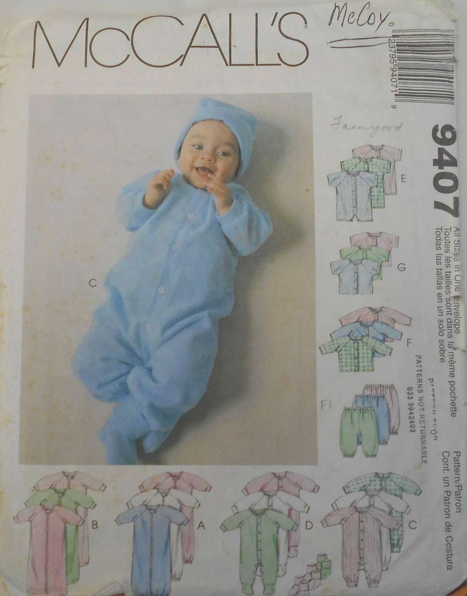McCALLS 9407 INFANTS & PREEMIE LAYETTE SIZE P-NB-S-M 7-18 LBS COMPLETE-CUT FOR ALL SIZES