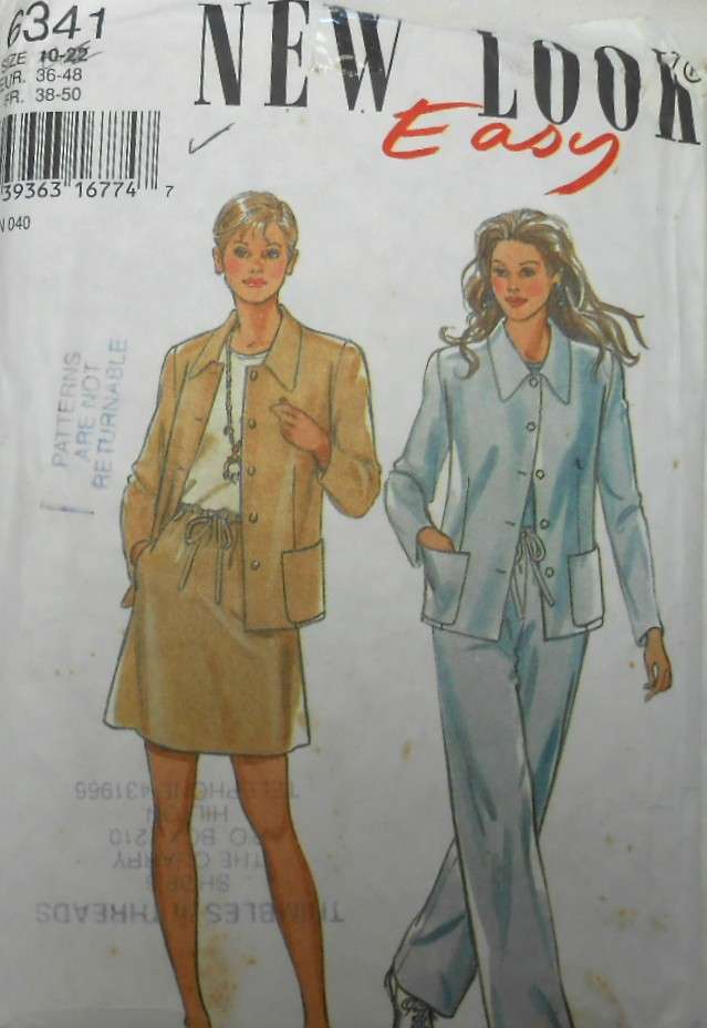 NEW LOOK PATTERNS 6341 JACKET/SHIRT-SKIRT-PANTS SIZES 10-22-COMPLETE-UNCUT-F/FOLDED