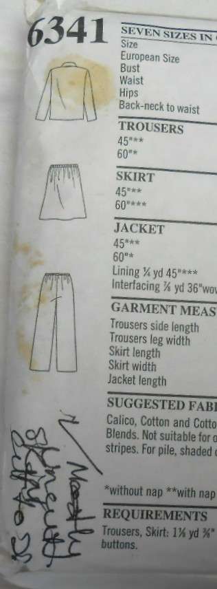 NEW LOOK PATTERNS 6341 JACKET/SHIRT-SKIRT-PANTS SIZES 10-22-COMPLETE-UNCUT-F/FOLDED