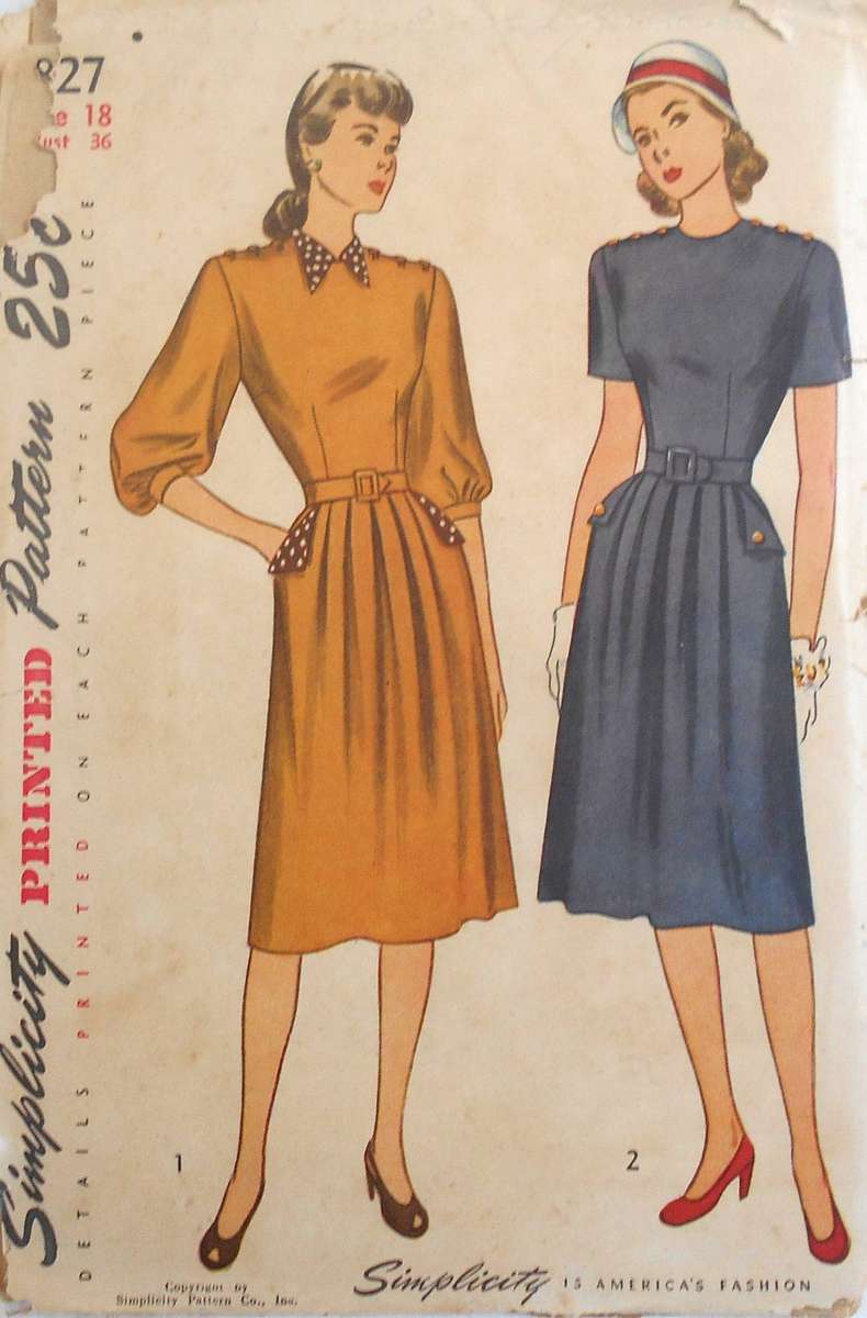 VERY VINTAGE SIMPLICITY 1827 ONE PIECE DRESS SIZE 18 BUST 36 COMPLETE