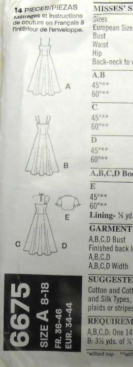 NEW LOOK PATTERNS 6675 SUMMER DRESSES-CAP OR STRAP SHOULDER+BOLERO SIZES 8-18-COMPLETE-CUT TO 18