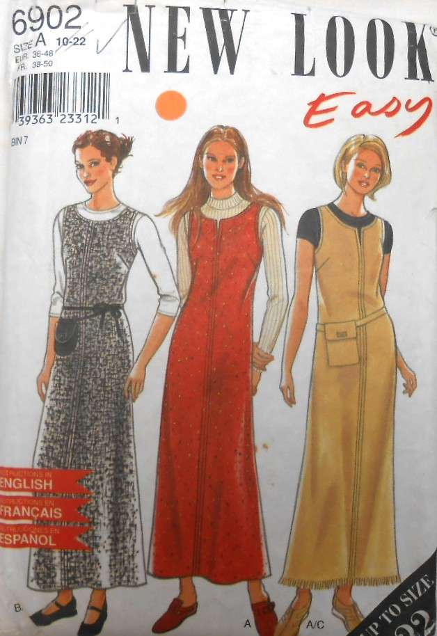 NEW LOOK PATTERNS 6902 PINAFORE DRESS+ WAIST POUCH SIZES 10-22 COMPLETE-CUT TO 16