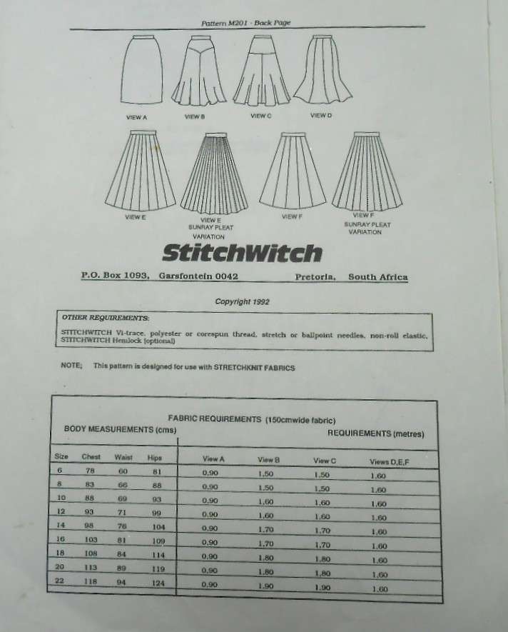 STITCHWITCH M201 SET OF SKIRTS SIZES 6-22