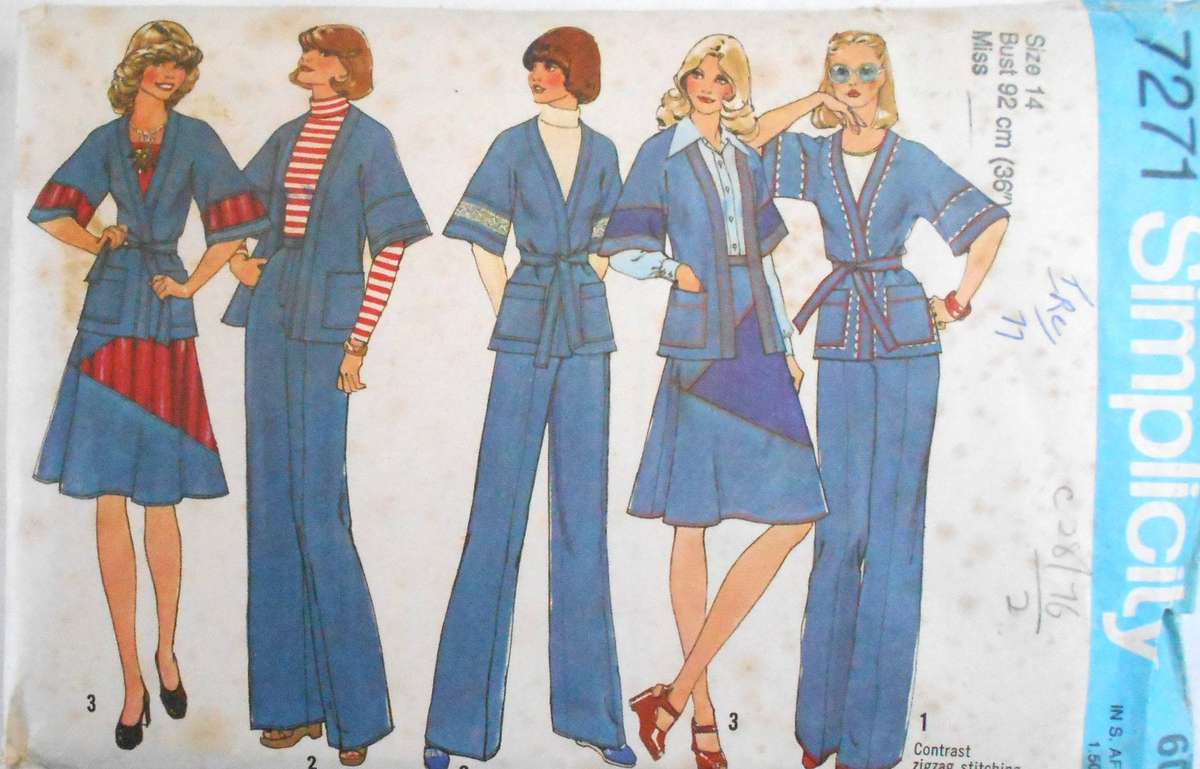 SIMPLICITY 7271 UNLINED WRAP-JACKET-SKIRT-PANTS SIZE 14 BUST 92 CM COMPLETE