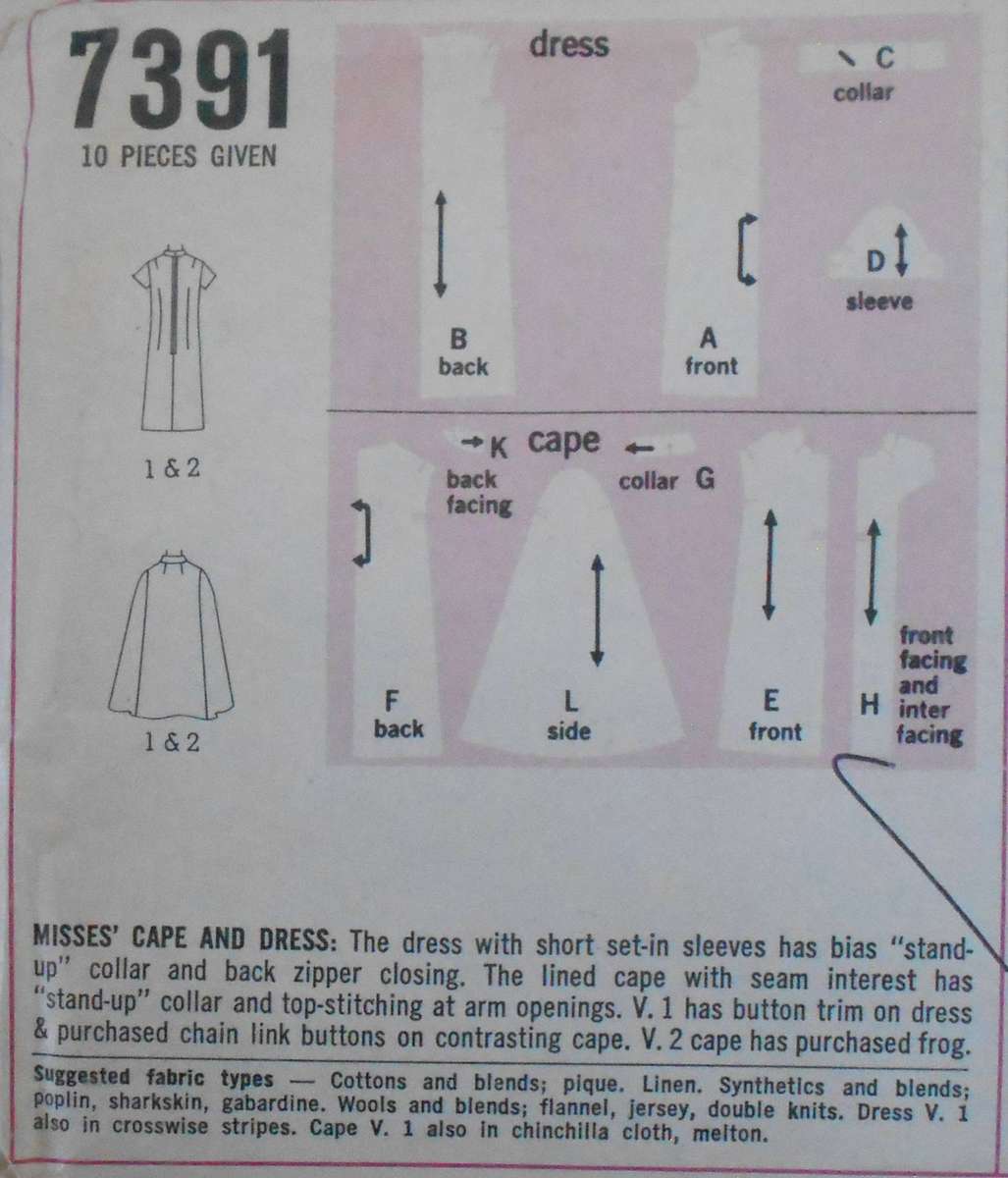 VINTAGE SIMPLICITY 7391 CAPE & DRESS SIZE 14 BUST 34-COMPLETE