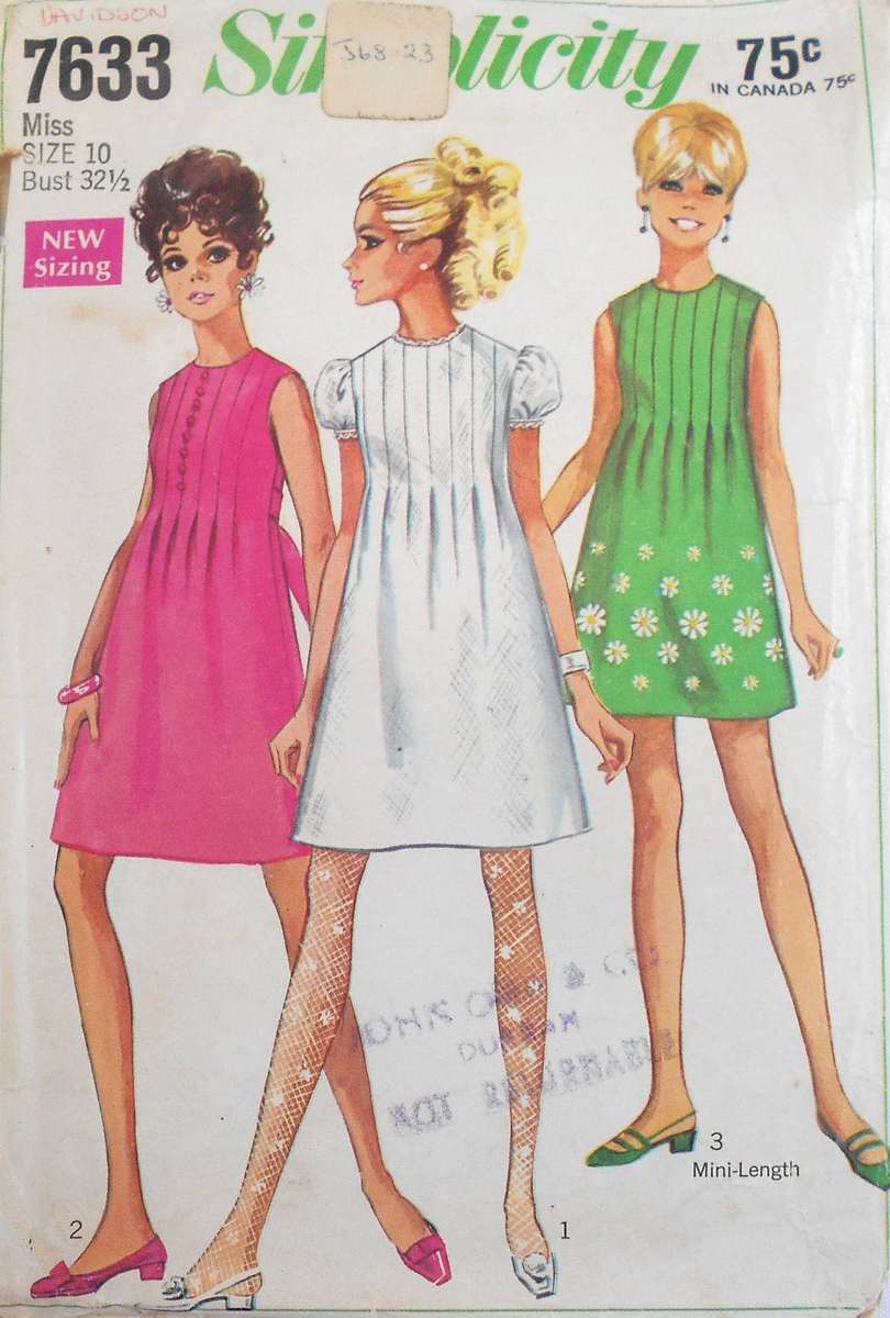SIMPLICITY 7633 ONE PIECE DRESS WITH FRONT PLEATS SIZE 10 BUST 32 1/2" COMPLETE