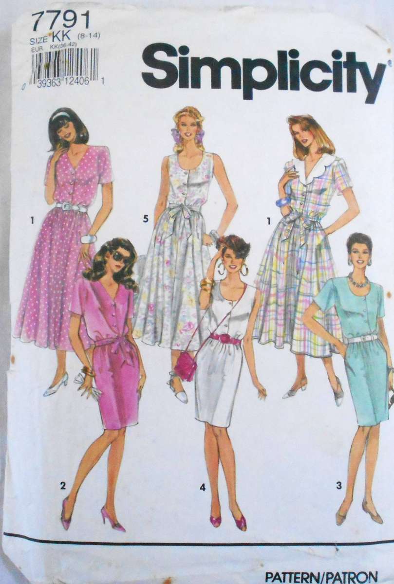 SIMPLICITY 7791 DRESS WITH SLEEVE. NECKLINE & SLEEVE VARIATIONS SIZE 8-14-COMPLETE-CUT TO 14