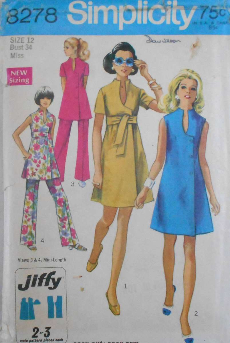 VINTAGE SIMPLICITY 8278 DRESS-TUNIC-PANTS SIZE 12 BUST 34-COMPLETE