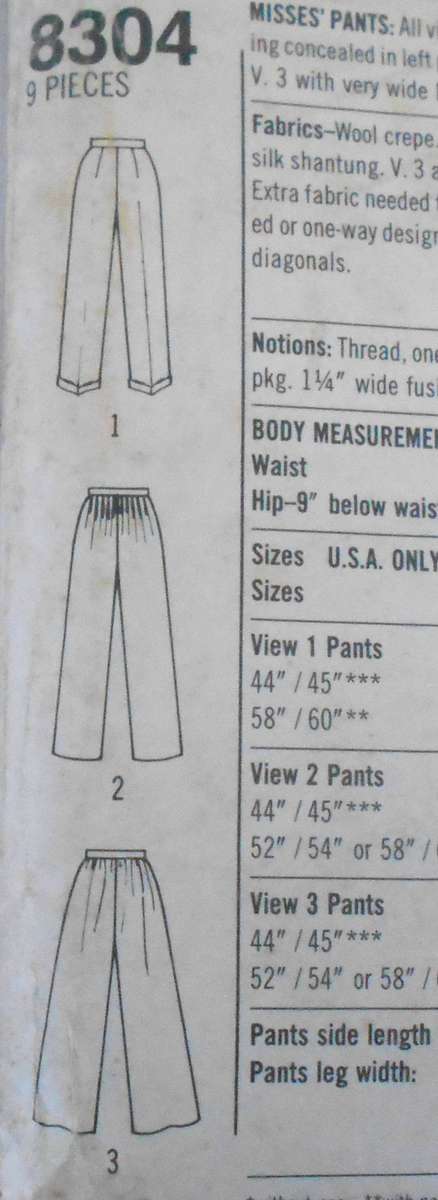 SIMPLICITY 8304 SET OF PANTS SIZE 14-COMPLETE