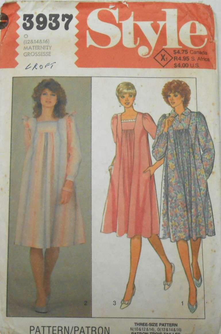 STYLE PATTERN 3937 MATERNITY DRESS SIZE 12-14-16 COMPLETE CUT TO 14