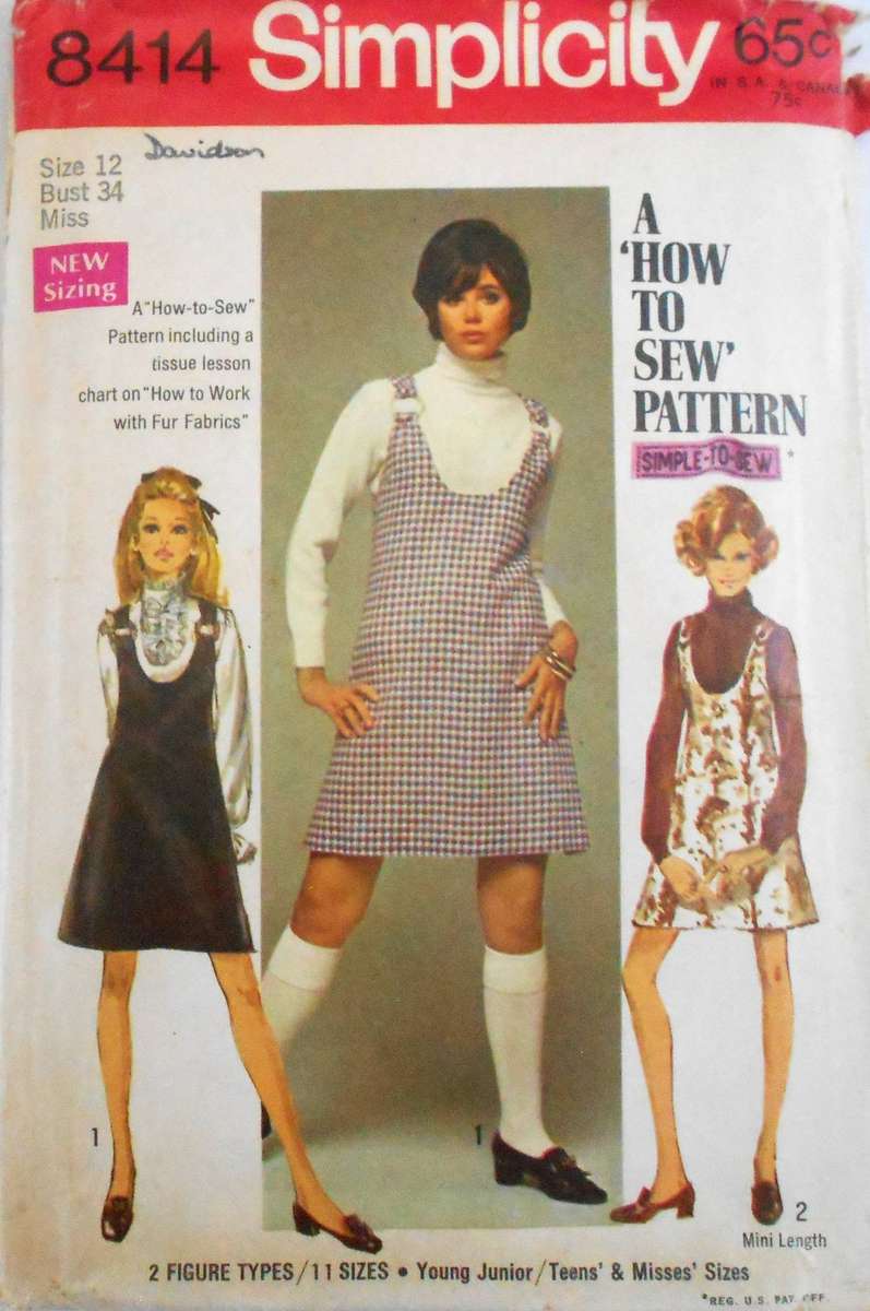 SIMPLICITY 8414 PINAFORE IN 2 LENGTHS SIZE 12 BUST 34-COMPLETE