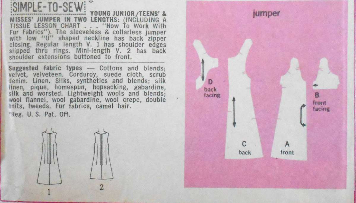 SIMPLICITY 8414 PINAFORE IN 2 LENGTHS SIZE 12 BUST 34-COMPLETE