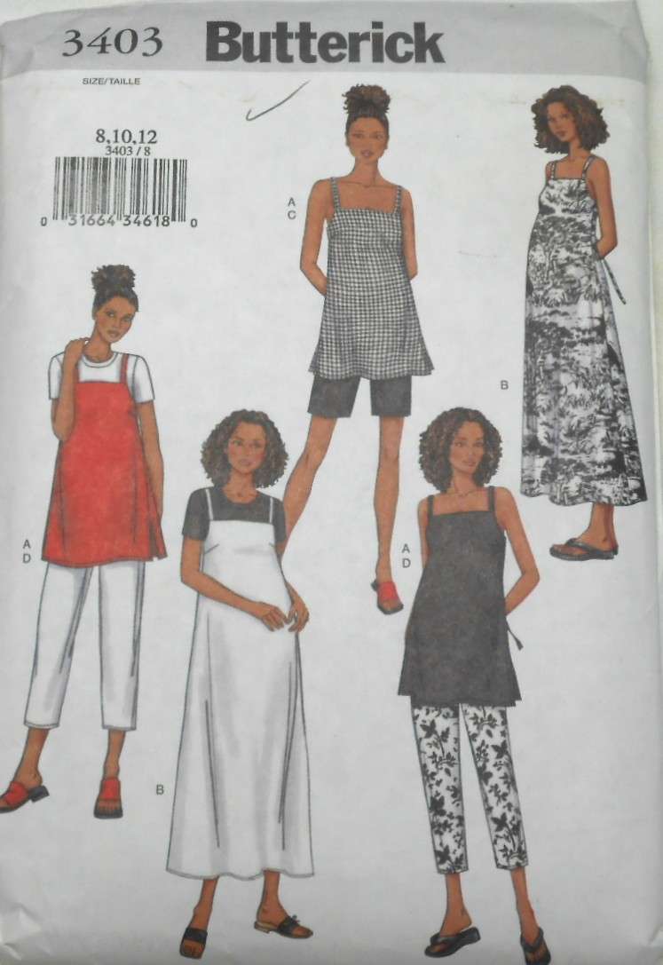 BUTTERICK 3403 MATERNITY TOP-DRESS-SHORTS-PANTS SIZE 8-10-12 COMPLETE-CUT TO 12