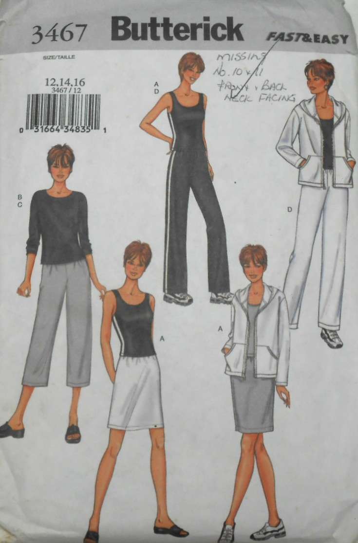 BUTTERICK 3467 JACKET-TOP-SKIRT-PANTS SIZE 12-14-16 COMPLETE-CUT TO 16