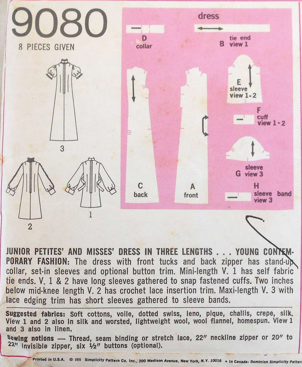 SIMPLICITY 9080 DRESS IN 3 LENGTHS SIZE 12 BUST 34 COMPLETE