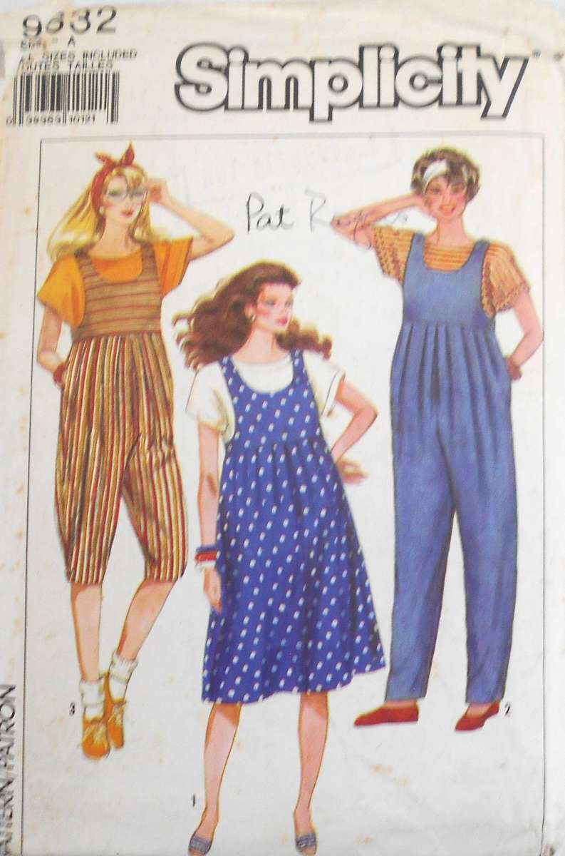 SIMPLICITY 9632 MATERNITY TOP-PINAFORE-JUMPSUIT IN 2 LENGTHS SIZE 31 1/2"-46" COMPLETE