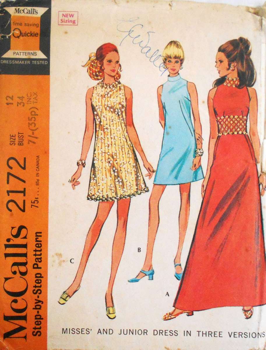 VINTAGE McCALLS 2172-DRESS IN 3 VERSIONS SIZE 12 BUST 34" COMPLETE