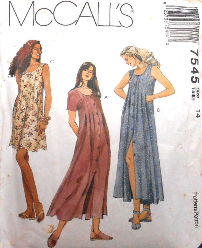 McCALLS 7545 LOOSE FITTING DRESS SIZE 14 COMPLETE