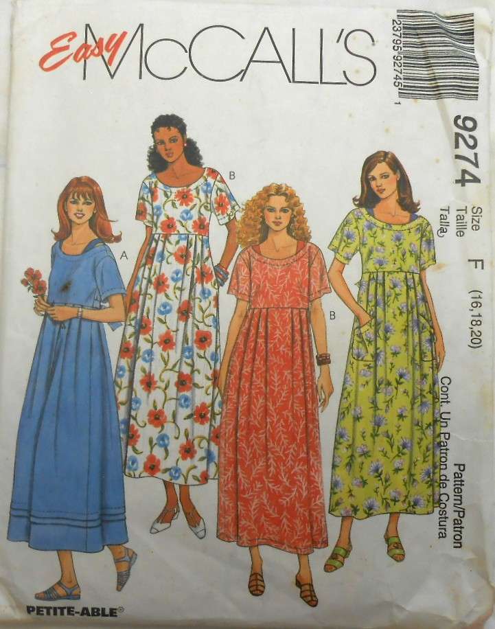 McCALLS 9274 HIGH WAISTED DRESS & SLIP SIZE 16-18-20 COMPLETE-CUT TO 20