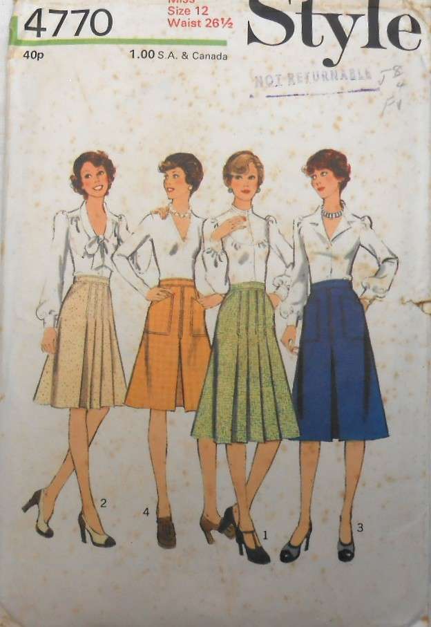VINTAGE STYLE PATTERN 4770 SKIRTS IN 2 LENGTHS SIZE 12 WAIST 28 1/2 COMPLETE