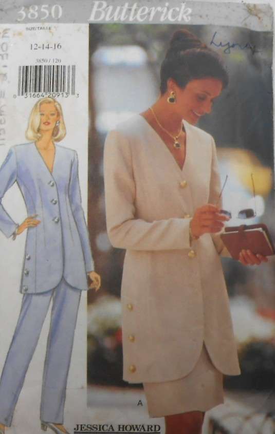 BUTTERICK 3850 JACKET-SKIRT-PANTS SIZE 12-14-16 COMPLETE-CUT TO 16