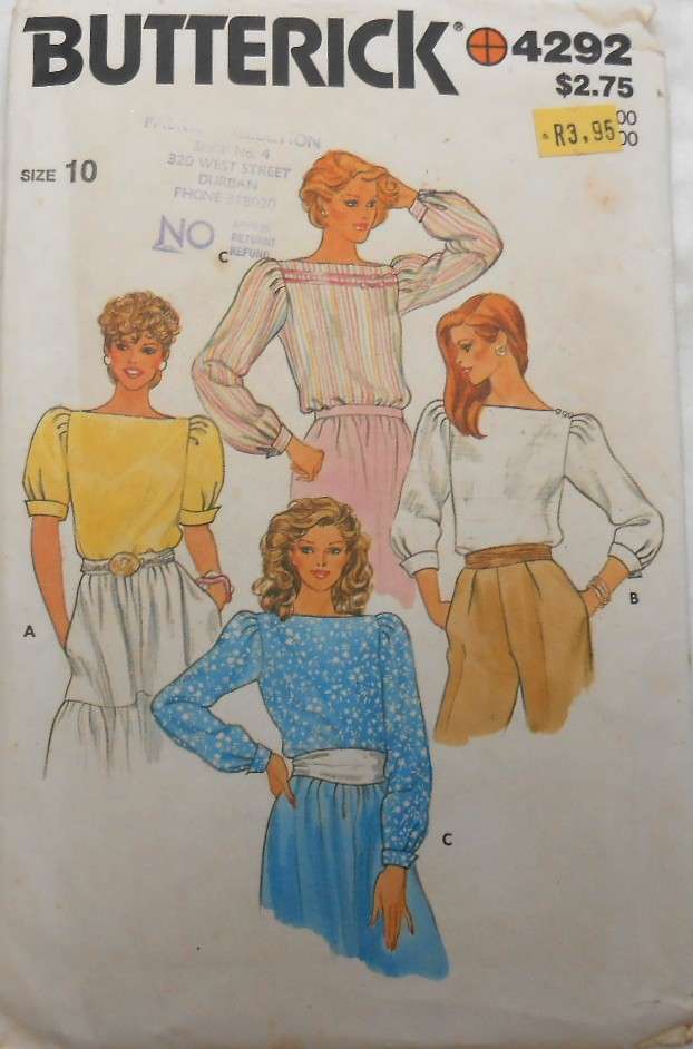 BUTTERICK 4292 SET OF BLOUSES SIZE 10 COMPLETE